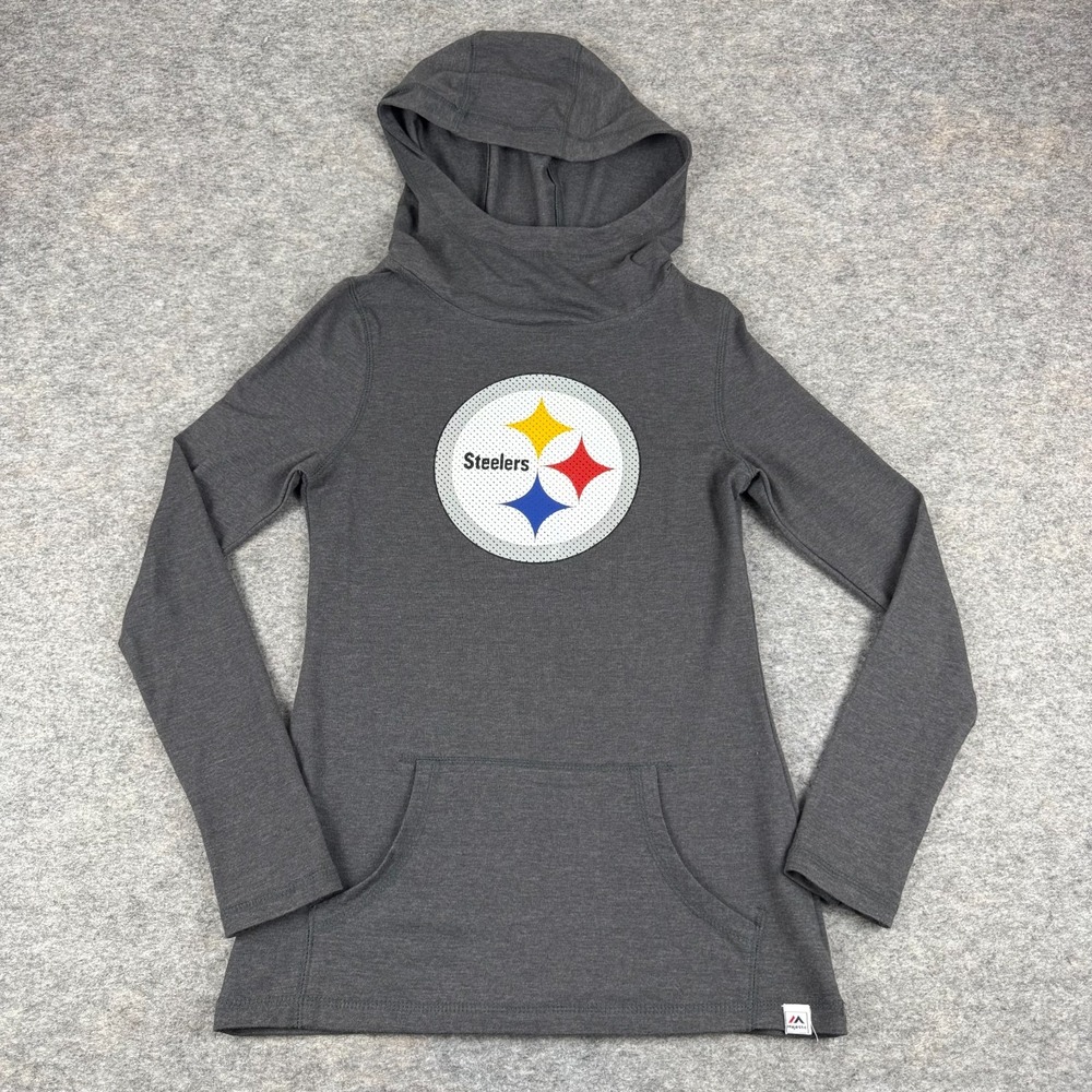 Majestic Fan Fashion Pittsburgh Steelers Hooded Pullover Shirt NFL Womens XS